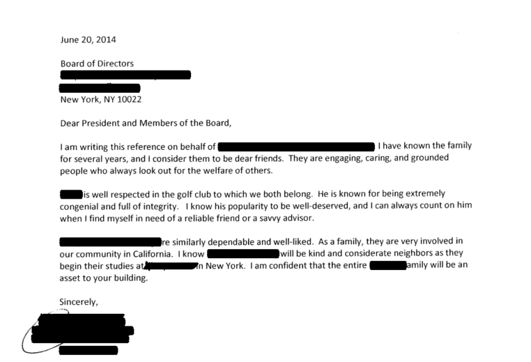 Co Op Board Reference Letter Sample